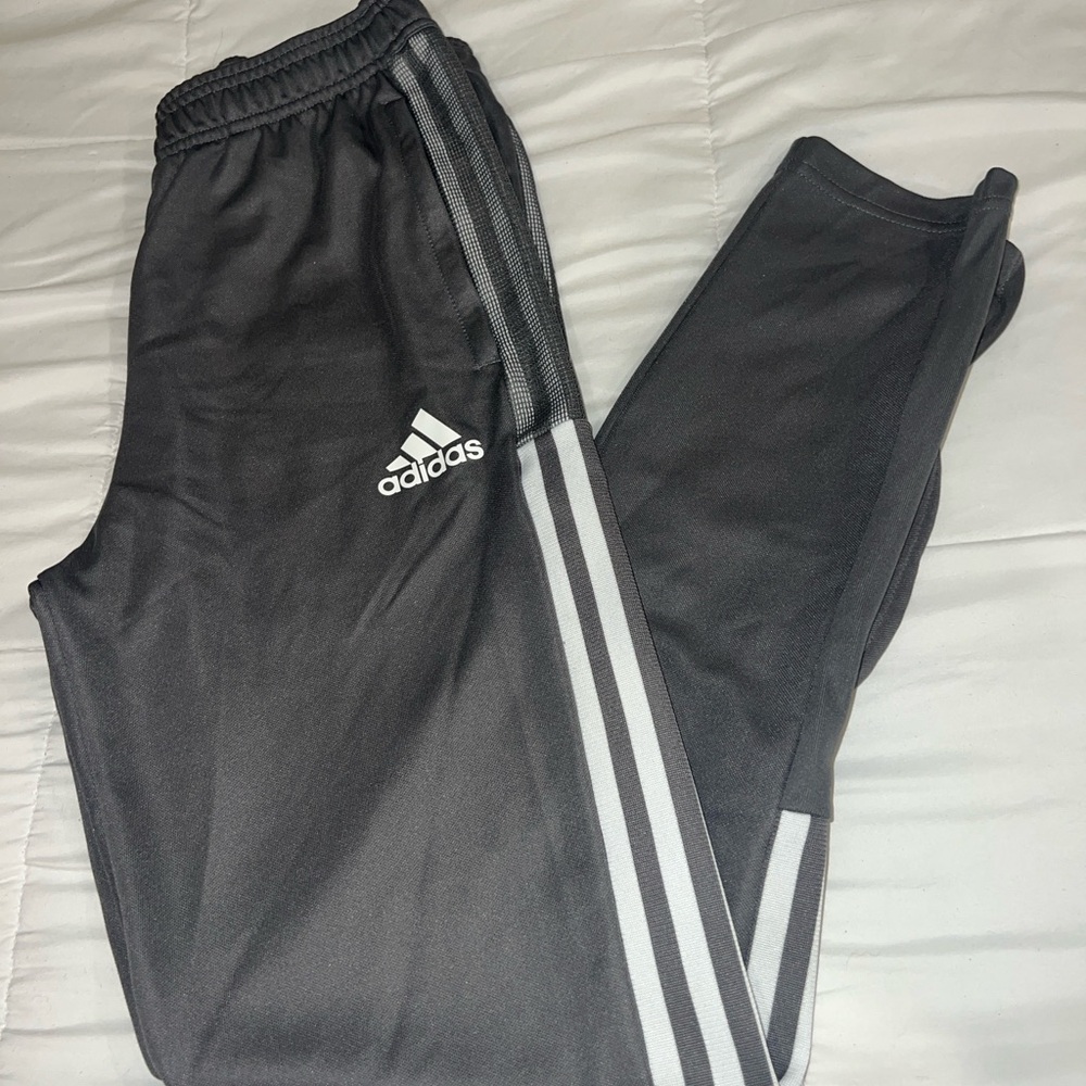 Adidas Kids Gray Joggers with White Stripes